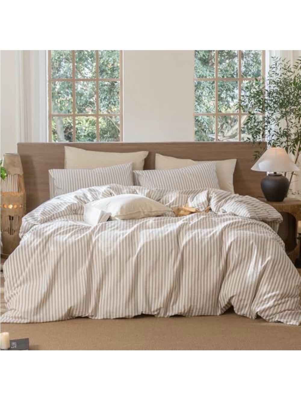 NEW MooMee Striped Duvet Cover Set 100% Washed Cotton Linen Like Texture (twin)